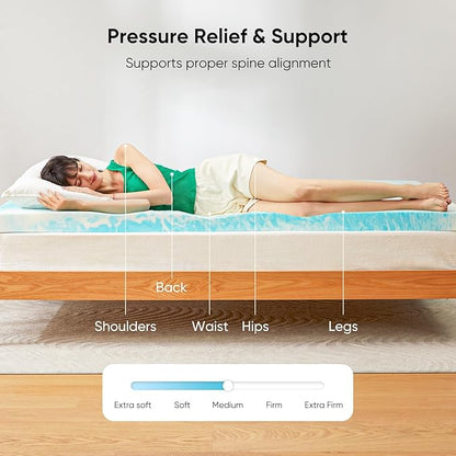 Marsail 3-inch King Memory Foam Mattress Topper, Gel Infused Cooling, Soft for Sleeper Sofa, RV, Camper, CertiPUR-US Certified