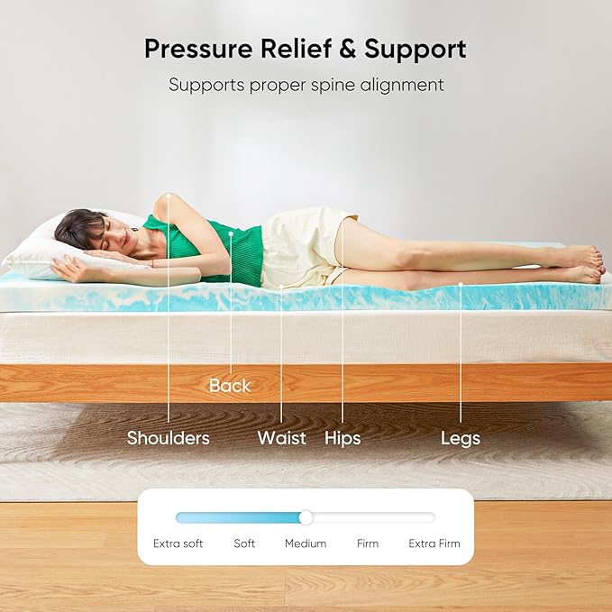 Marsail 2-inch Twin Memory Foam Mattress Topper, Gel Infused Cooling Mattress Topper for Sleeper Sofa, RV, Camper, CertiPUR-US Certified