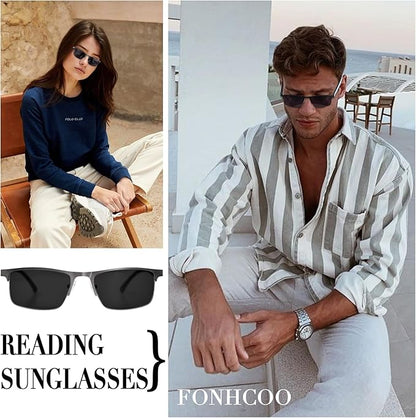 FONHCOO Reading Glasses for Women Men, Blue Light Blocking Reading Glasses Metal Half Frame Computer Readers Anti UV/Glare