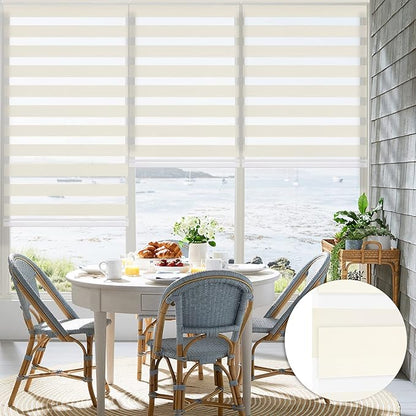 Changshade Zebra Blinds for Indoor Windows Cordless Light Filtering, Custom Size Zebra Roller Shades Dual Layer Fabric for Sliding Glass Doors, Living Room, Bedroom, Bathroom, Easy to Install, Beige