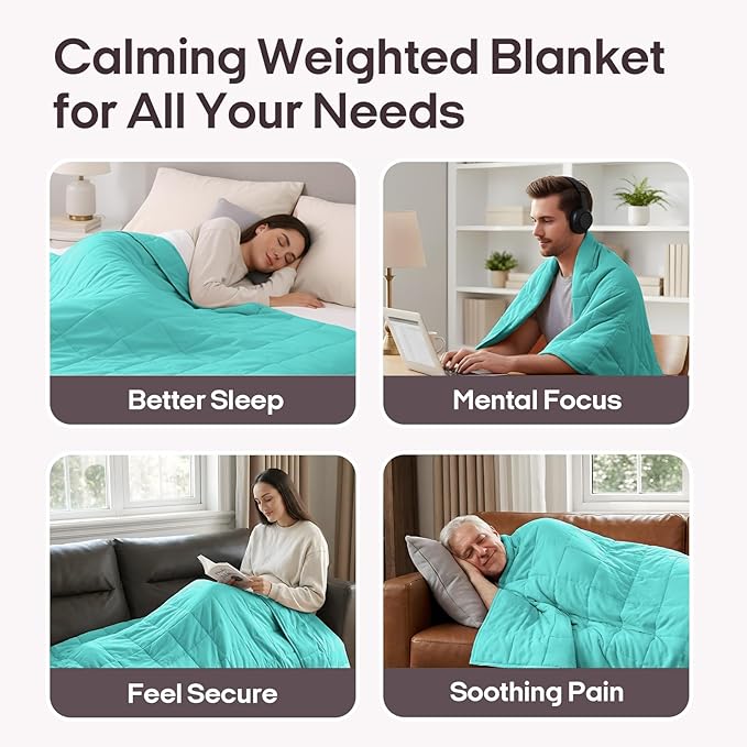 ZonLi Weighted Blanket for Adults(60"x80",15lbs, Dark Green) Queen Size High Breathability Cooling Heavy Blanket, Soft Material with Premium Glass Beads,All-Season.