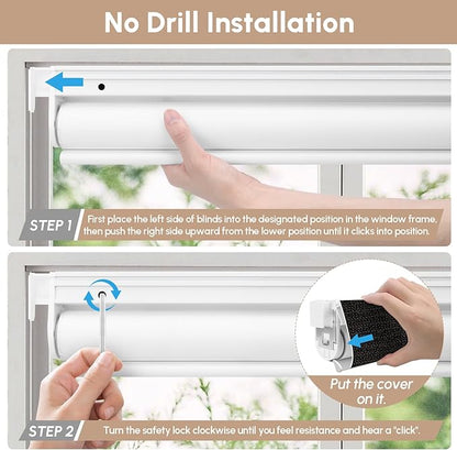 Kincmo No Drill Motorized Blinds with Remote, 100% Blackout Roller Shades for Windows, Custom Electric Blinds Compatible with Alexa, Apple Homekit, Google Home (100% Blackout Eclipse Black)