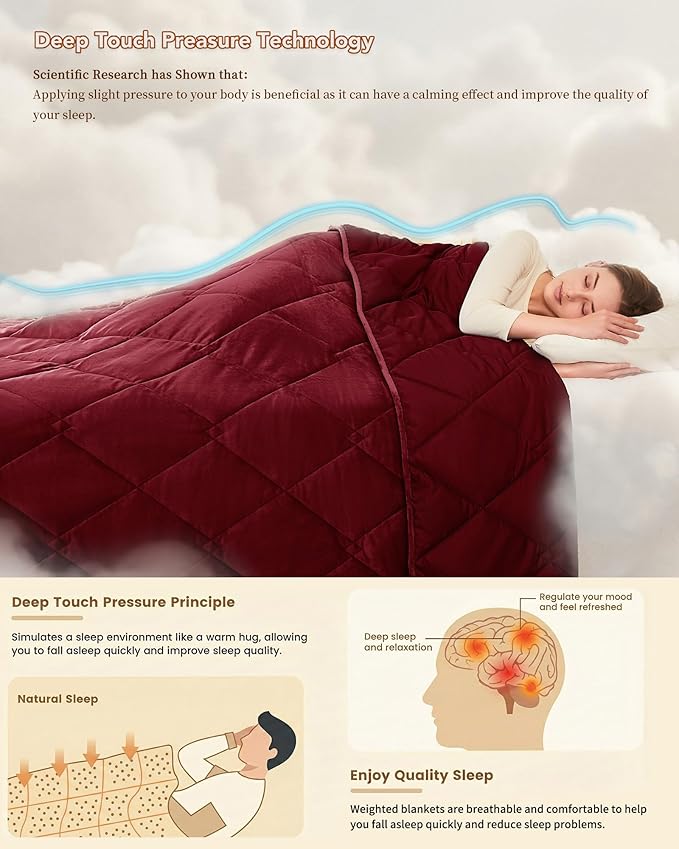L'AGRATY Queen/King Size Weighted Blanket for Adults 15lbs, 80"x87" — Cooling Breathable Heavy Blanket with Glass for Sleeping Perfect for Hot Sleepers & Couples Machine Washable All-Season Wine Red