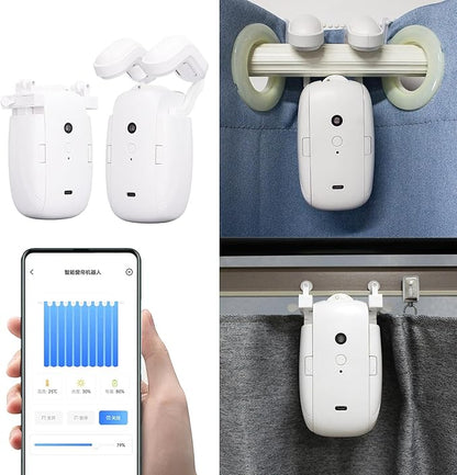 Automatic Curtain Opener, Remote Control Smart Curtain Opener Set with APP, Voice Control Switch Electric Curtain Robot, Smart Curtain Motor for Roman Pole U and I Shape Rail