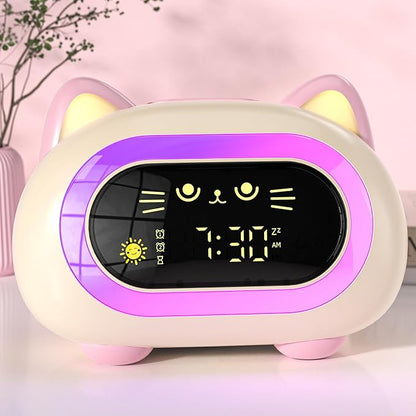 Alarm Clock for Kids, Kids Alarm Clocks for Girls with Sleep Training Dual Alarm Eye Protection Auto Off Timer 10 Color Night Light, Cat Ok to Wake Clock, Gifts for Kids Girls
