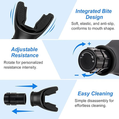 Portable Breathing Trainer with Adjustable Resistance Settings for Enhanced Strength and Endurance, Black