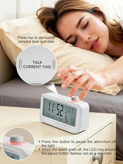 Medication Pill Reminder, Rechargeable Talking Alarm Clock with 3 Custom Voice Recording Alarms, Touch-to-Talk, a Digital Alarm Clocks Gift for Mom/Dad/Seniors/Elderly