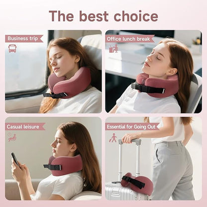 SPRFUFLY Super Soft Travel Pillow, 100% Memory Airplane Pillow with Sleep Mask and Ear Plugs, Breathable Removable Cover & Ergonomic Design - Essentials Neck Pillow for Airplane, Office & Home Use