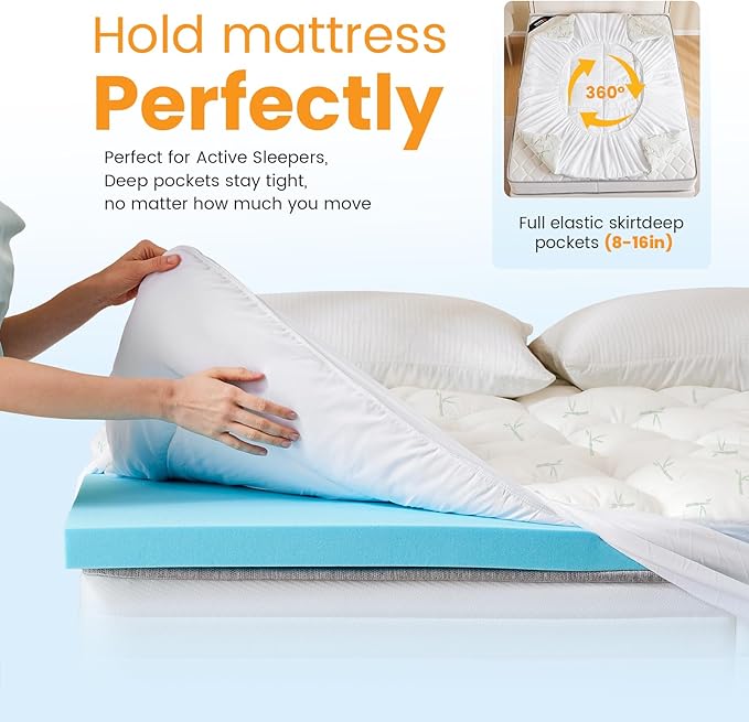 NEWBULIG Memory Foam Mattress Topper, Dual Layer Gel Memory Foam & Mattress Topper Queen for Pressure Relief and Medium Firm Support, CertiPur-US Certified