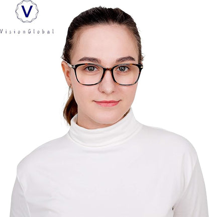 VisionGlobal Blue Light Blocking Glasses for Women, Anti Eyestrain, Computer Reading, TV Glasses, Stylish Square Frame, Anti Glare(Brown Tortoise,+4.25 Magnification)