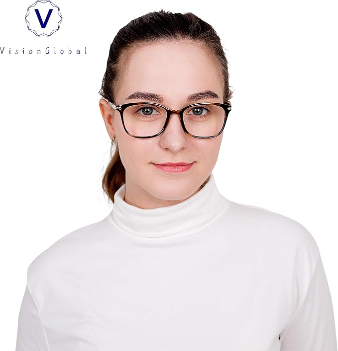 VisionGlobal Blue Light Blocking Glasses for Women, Anti Eyestrain, Computer Reading, TV Glasses, Stylish Square Frame, Anti Glare(Brown Tortoise,+5.00 Magnification)