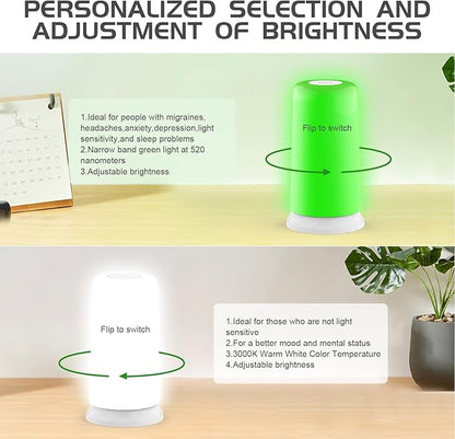 iKeener Green Light Therapy Lamp for Migraines,10000 Lux Mood&Energy Enhancing Light Therapy Lamp for Headaches,Insomnia,Anxiety Relief,Relaxation,Adjustable Warm White&Green Brightness