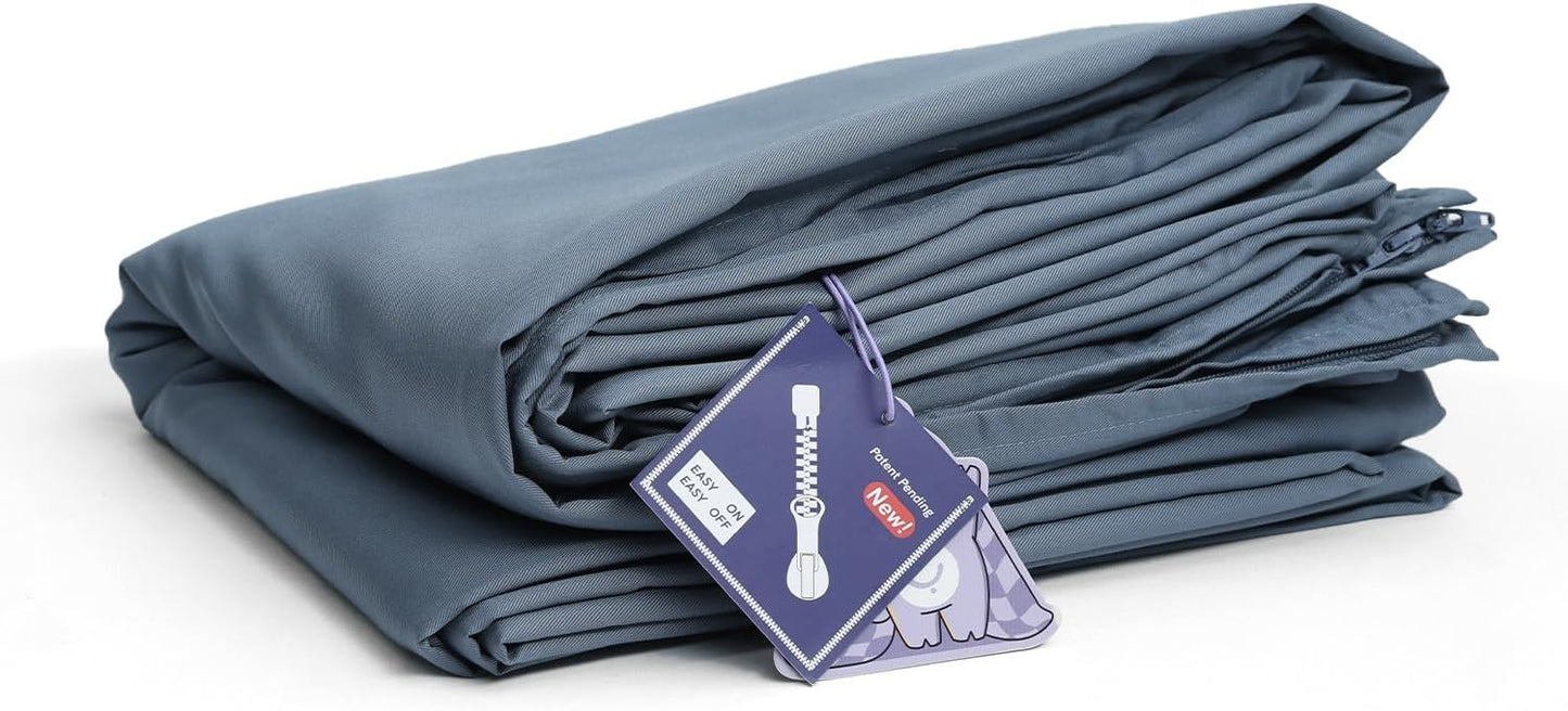 YnM Cooling 3-Side Zipper Duvet Cover for Weighted Blankets | Easy on, Easy Off Blue Grey, 60"x80"