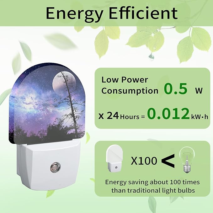 Starry Sky Night Light, Moon Night Light Plug into Wall with Dusk to Dawn Sensor, LED Lamp Energy Saving Lights for Men Women Boys Girls,Lamp for Bedroom Bathroom Hallway