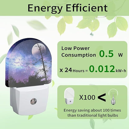 Starry Sky Night Light, Moon Night Light Plug into Wall with Dusk to Dawn Sensor, LED Lamp Energy Saving Lights for Men Women Boys Girls,Lamp for Bedroom Bathroom Hallway