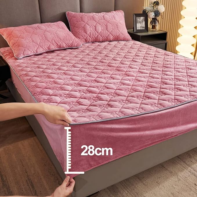 Milk Velvet Checkered Bedding Mattress Cover, Super Soft Elastic Bed Sheets with Pillowcase - Washable 12'' Deep Pocket Mattress Pad