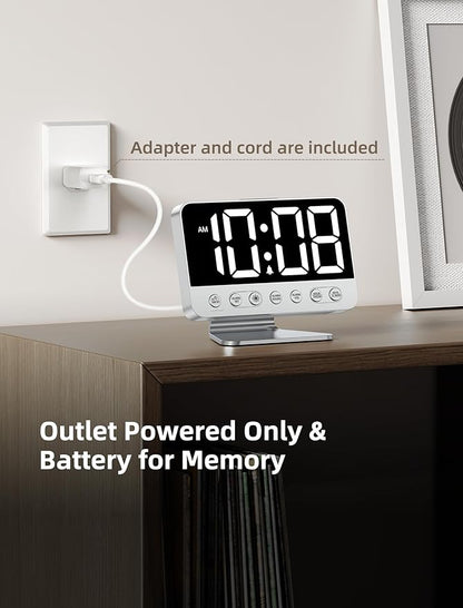 Digital Alarm Clocks for Bedrooms: Large Bold Number 5 Brightness Dimmer - Easy to Read Across The Room - 5 Alarm Sound 8 Night Light - Silver