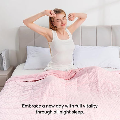 Wemore Minky Dot Weighted Blanket for Adults Queen Size 12 lbs, Soft Cozy Heavy Blanket for Bed and Couch, Breathable Blanket for All-Season with Glass Beads, Pink 60 x 80 inches
