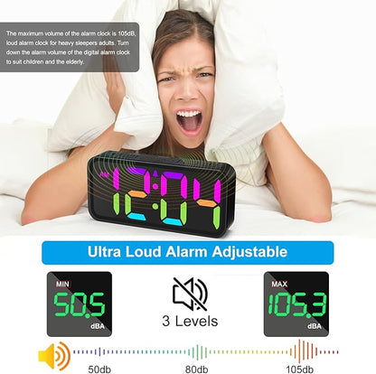 Alarm Clocks for Bedrooms Heavy Sleepers - Snooze for Deep Sleepers Adults Home Office, Digital Alarm Clock with Type-C Charging Port, Large Bold Number Display, Adjustable Alarm Volume and Dimmer