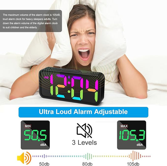 Alarm Clocks for Bedrooms Heavy Sleepers - Snooze for Deep Sleepers Adults Home Office, Digital Alarm Clock with Type-C Charging Port, Large Bold Number Display, Adjustable Alarm Volume and Dimmer