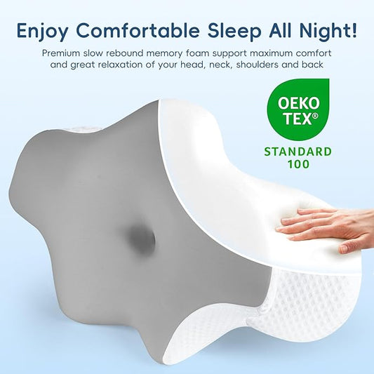 Cervical Neck Pillow for Pain Relief, Ergonomic Contour Pillow for Sleeping, 2 Heights Cooling Pillow for Neck and Shoulder Support, Memory Foam Orthopedic Pillow for Side Back Stomach Sleepers