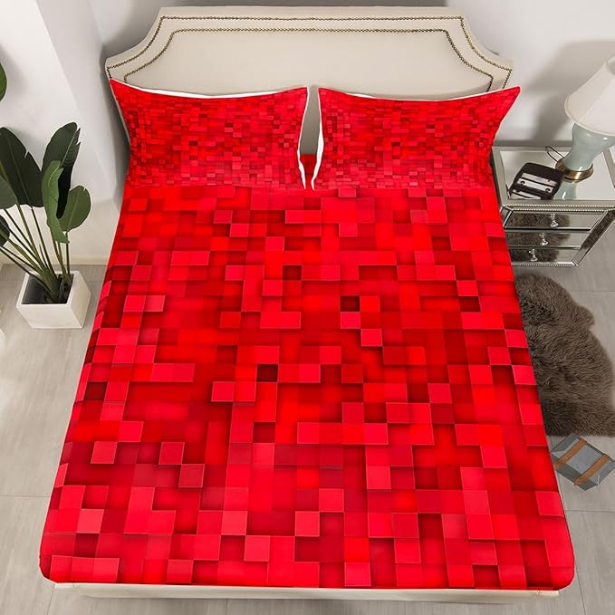 Heart Kids Queen Size Fitted Sheet,Lips Leopard Love Romantic Room Decor,Valentine's Day Chic Boys Girls Bed Sheets,Red Pink Bedding Set,2 Pillowcases(No Flat)