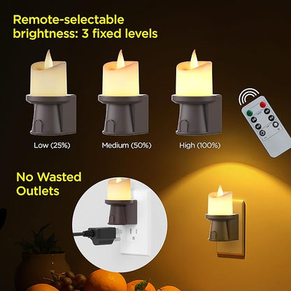 2-in-1 Plug in Night Light (1 Pack) - Dual Mode: Dusk to Dawn Sensor OR Remote Timer - Dimmable Electric Candle Wall Sconce for Farmhouse Decor (Bronze)