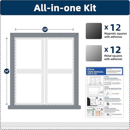Magnetic Blackout Window Cover, 54" x 58" Portable Blackout Curtains for Bedroom, No Drill Windows Shades & Black Out Blinds, Temporary Black Out Shades for Window Film Nursery Travel RV - White