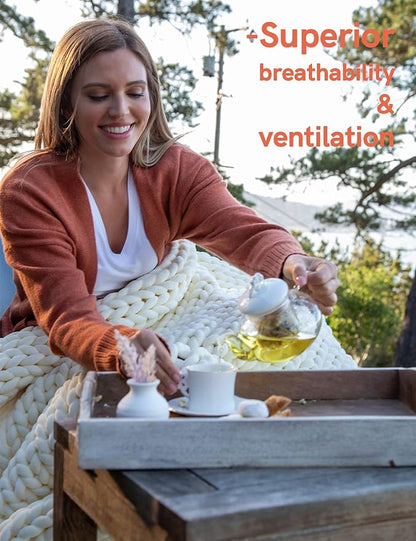 YnM Weighted Blanket, Handmade Chunky Knitted Design, Soft and Cozy, Temperature Regulating and Breathable, Machine Washable Throw for Sleep or Home Decor (Light Blue Tie-Dyed, 60x80 Inch, 15lbs)
