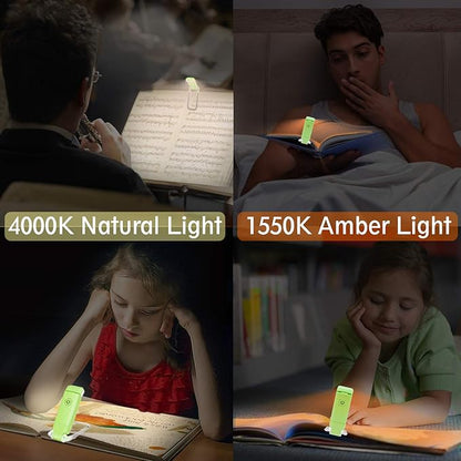 BIGLIGHT Amber Book Reading Light, LED Clip on Book Lights, Reading Lights for Books in Bed, Small Book Light for Kids, USB Rechargeable, 2 Brightness Adjustable for Eye Protection, Green