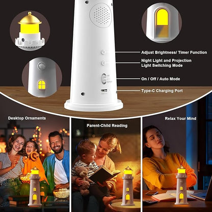 easuntec Moon Projection Night Light Motion Sensor, Rechargeable Dimmable Timer, Moon Lamp Auto On/Off for Bedroom, Nursery, Kids, Adults, Moon Lighthouse Gifts for Girls Boys (Warm White)
