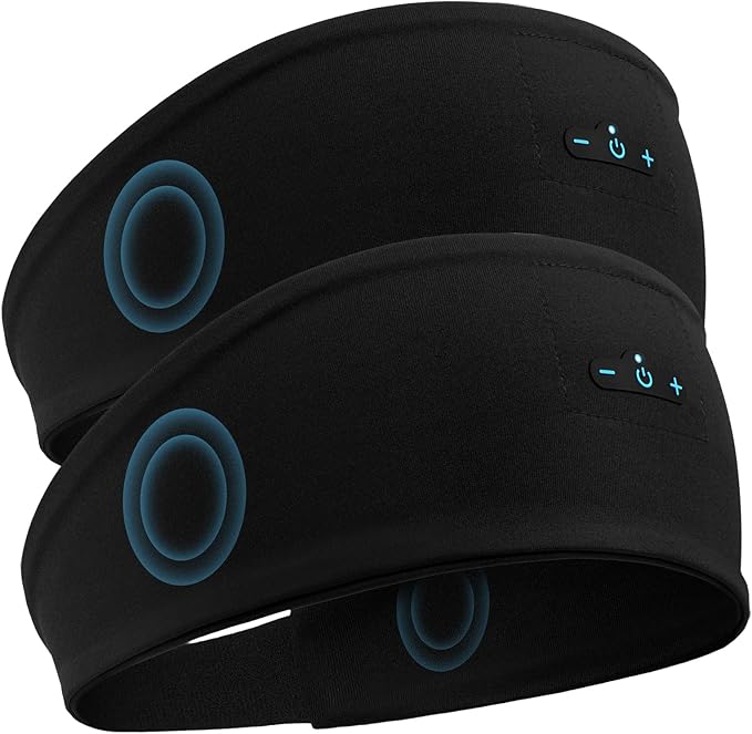 Sleep Headphones Bluetooth Headband for Side Sleeper 2 Pack, 17H Playtime, Wireless Headband Headphones with HD Stereo Speakers for Workout,Running,Yoga, Ideal Gifts for Men, Women, Teens, Black × 2