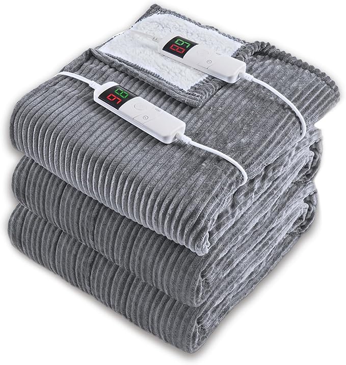 Electric Blanket King Size, 100"x90" Heated Blanket with Dual Control, Over-Heat Protection, 10 Heating Levels &1-8 Time Settings Auto-Off, Flannel & Sherpa Blanket Fast Heating, ETL Certification