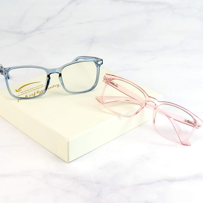 LifeArt 2 Pairs Blue Light Blocking Glasses with Spring Hinge, Anti Eyestrain, Computer Reading Glasses, Gaming Glasses, TV Glasses for Women Men, Anti UV, Anti Glare (Blue&Pink, +4.00 Magnification)
