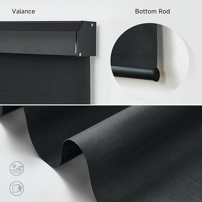 Motorized Light Filtering Roller Shades with Remote Control, Electric Smart Shades Compatible with Alexa and Google, Rechargeable, Customizable Size (fireproofing Black)