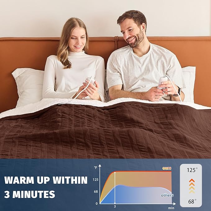 Heated Electric Blanket Queen Size - 84" x 90" Heating Blanket with Dual Control, 10 Heating Levels & 8 Hours Auto Off, Soft Warm Flannel Blanket, Christmas Birthday Gifts for Senior Grandma