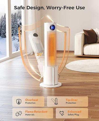 Space Heaters for Indoor Use - Portable Tower Heater with Humidifier, Remote, Adjustable Thermostat, 3 Heat Modes, Multiple Safety Protection, 12H Timer, Quiet Electric Heater for Bedroom