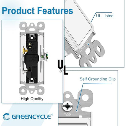 Greencycle 15 Amp Single Pole Light Switch White 100Pack,SP Rocker Paddle Light Switch,120V-277V AC,On/Off Wall Switch,Residential/Commercial Grade,Home & Office,UL Listed