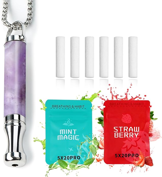 Breathe Free Necklace, Natural Stone Breathing Necklace for Stress Relief, Mindfulness and Relaxation, Anxiety Necklace Mindful Breathefree Calm Tool with Plant Cores, Portable Wellness Gift for Adult