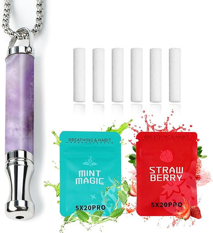 Breathe Free Necklace, Natural Stone Breathing Necklace for Stress Relief, Mindfulness and Relaxation, Anxiety Necklace Mindful Breathefree Calm Tool with Plant Cores, Portable Wellness Gift for Adult