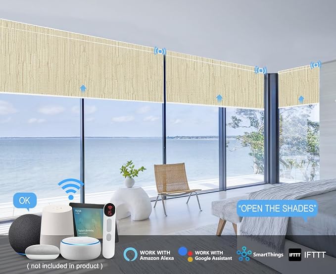 Bringnox Motorized Blinds with Remote,100% Blackout Smart Roller Blinds Compatible with Apple Homekit Google Home and Alexa Via HUB,and Customized (Safari Cream-04)