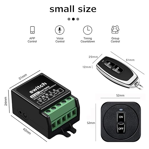 Mini WiFi Smart Switch with Rf 433 Mhz Remote Control,120 Volt Ac 220v Remote Control Switch WiFi Tuya App,10a Relay Wireless Light Switch and Receiver Kit for Lamp