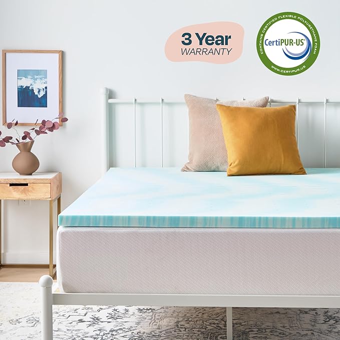 Linenspa 2 Inch Swirl Gel Memory Foam Mattress Topper, Twin XL Size – Cooling Gel Infused, Ventilation Holes – Pressure Relieving Bed Topper – CertiPUR Certified – Dorm Room Essentials