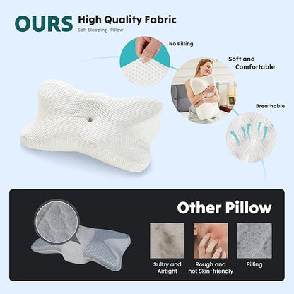 DUMOS Cervical Neck Pillow, Cooling Ergonomic Memory Foam Pillows for Neck Pain Relief with Breathable Pillowcase, Dual Height Orthopedic Support Contour Pillow for Side, Back, Stomach Sleepers, White