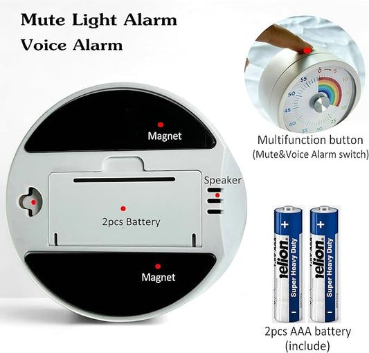 Visual Timer, Kitchen Timer Rainbow Disk 60 Minute Countdown Timer for Kids and Adults, Silent Time Management Tool(Rainbow)