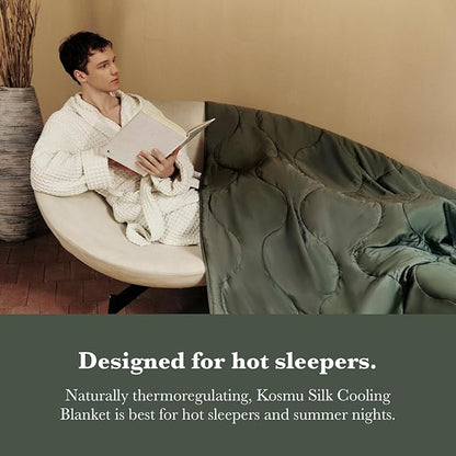 Silk Comforter Queen Size | 100% Mulberry Silk Fill with Organic Bamboo Viscose Shell | Summer Cooling Blanket for Hot Sleepers, Lightweight Breathable All-Season Bedding (Olive, 90"x90")