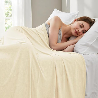 Degrees of Comfort Cooling Blanket Queen Size, Summer Cooling Blankets for Hot Sleepers, Q-Max>0.4 Cool Fiber, Cold Summer Bedding for Bed Couch Sofa, Beige 90"x90"