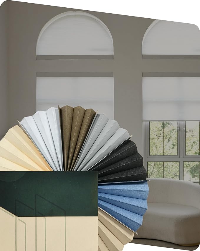 Yoolax Smart Cellular Shades, Motorized Arch Window Honeycomb Blinds Motorized Blinds with Remote Compatible with Alexa, Arch Cellular Shades Fabric Samples (Multi-Color)