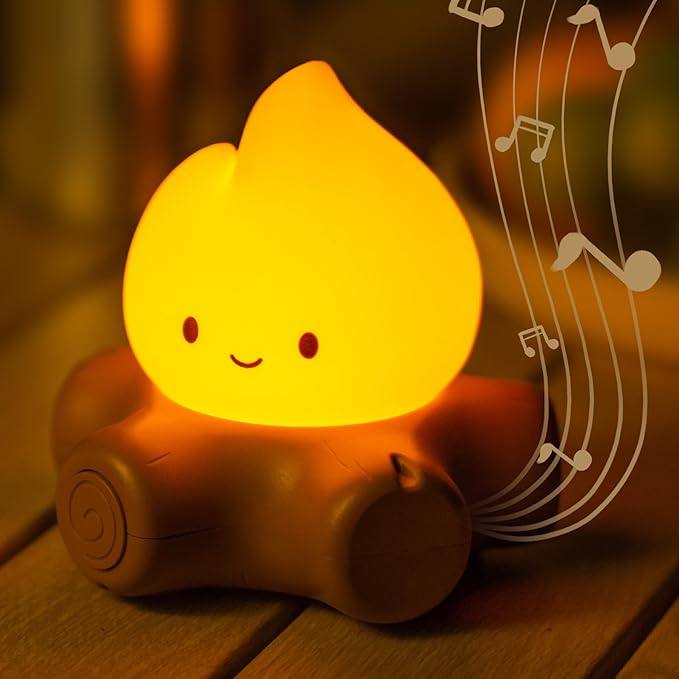 Chibi Campfire Lamp with Soothing Sounds, Cute Sleep Aid Night Light, Portable Rechargeable White Noise Cozy Campfire Light for Home Decor Camping Trips, Best Gift