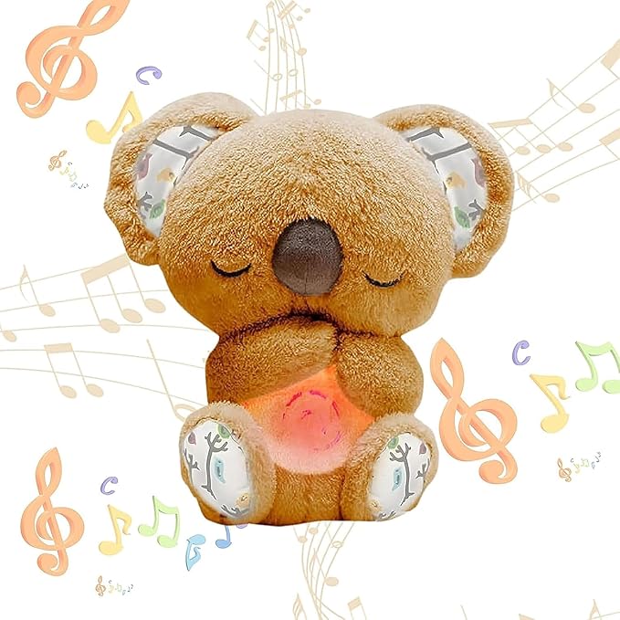 Breathing Koala Stuffed Animal - Anxiety Relief Plush with Musical Lights & Rhythmic Breathing Motion for Adults and Kids (Yellow)